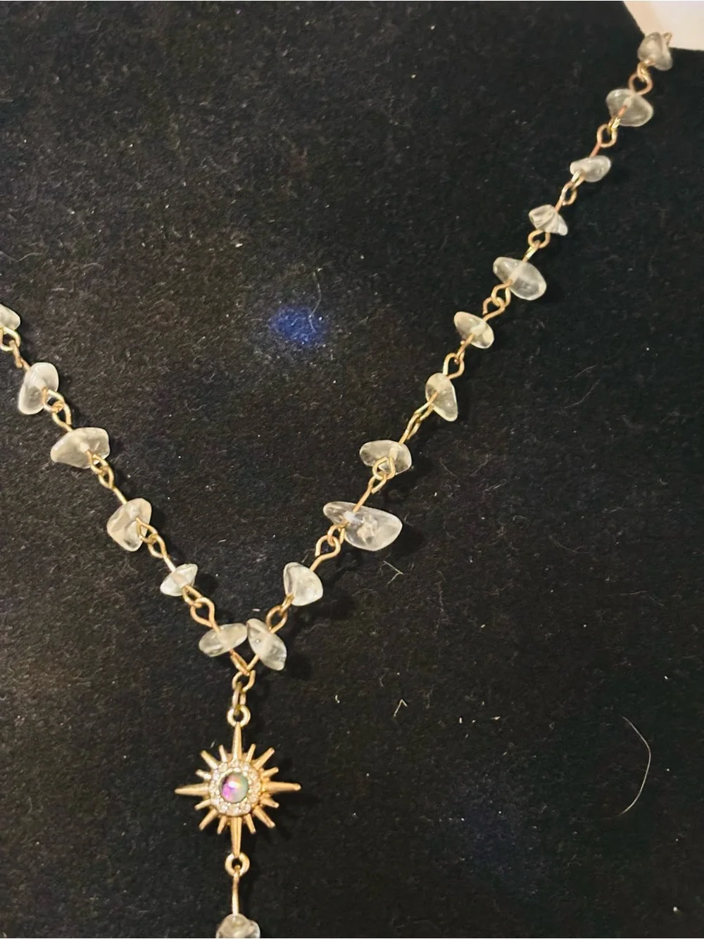 Gold-Tone & Quartz Crystal Lariat Y Style Necklace with Locket Charm ✨